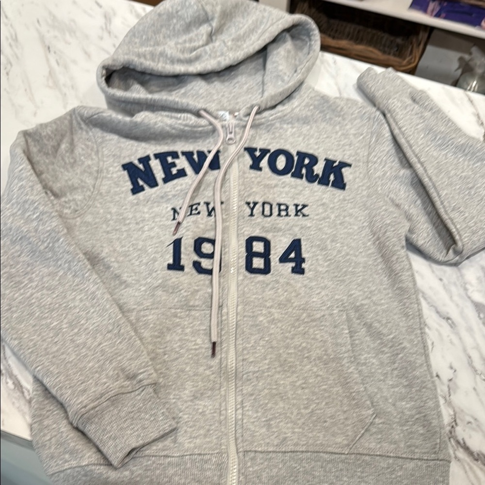 New York 1984 Graphic Zip Hoodie Gray Full Zip Sweatshirt